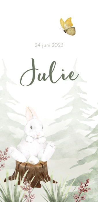 Geboortekaartje neutraal konijn aquarel Julie