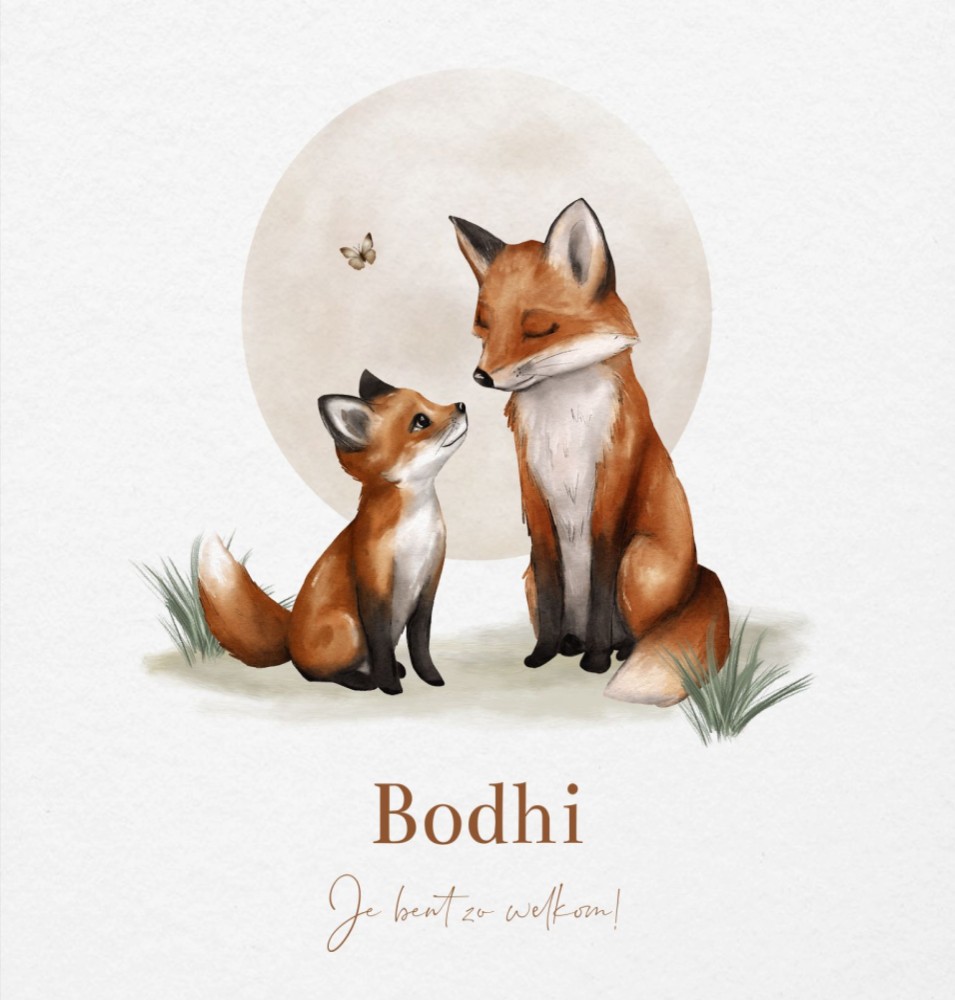 Geboortekaartje neutraal bosdieren vos Bodhi