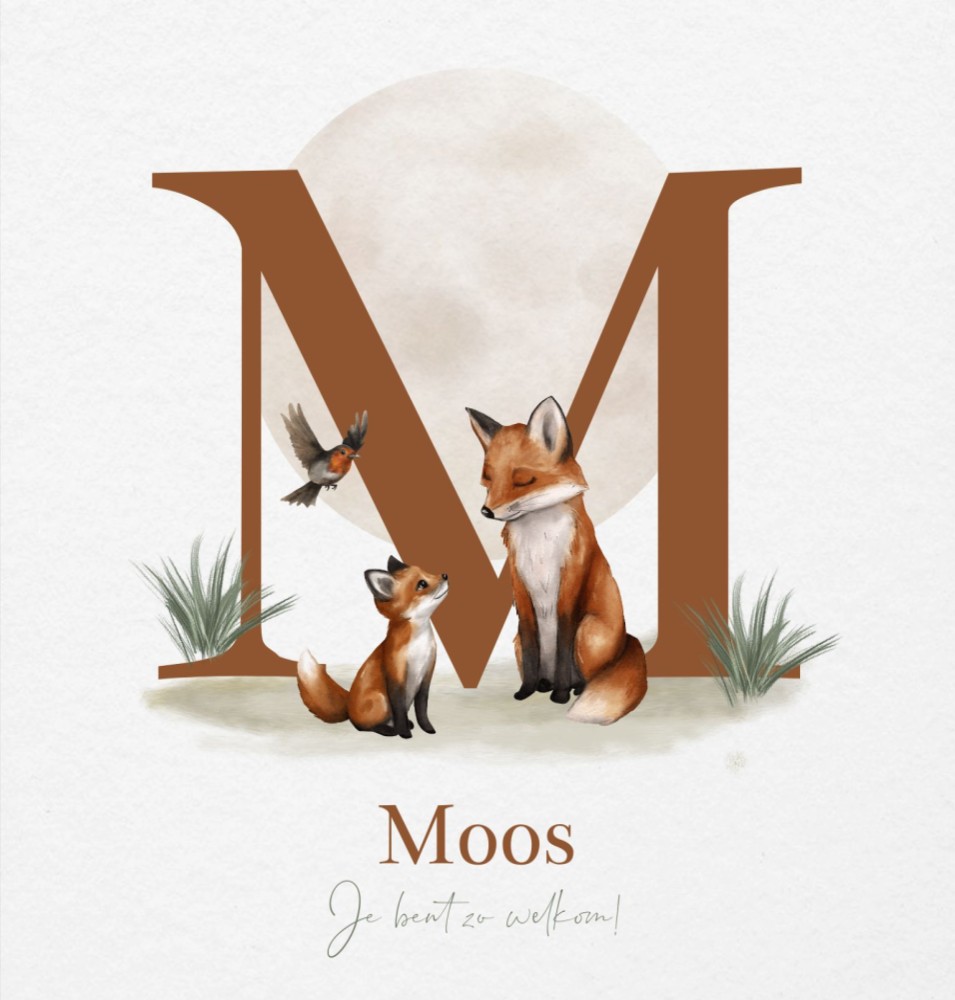 Geboortekaartje jongen bosdieren vos initiaal Moos