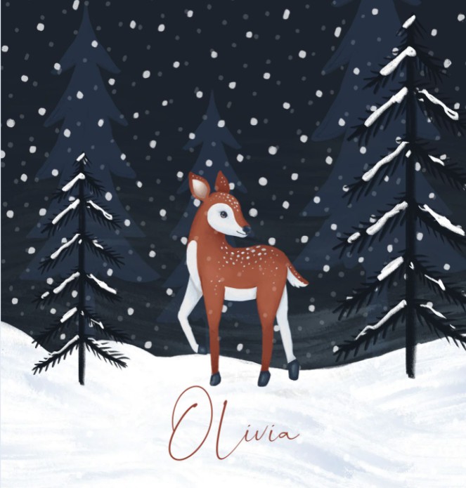 Geboortekaartje neutraal hert sneeuw Olivia