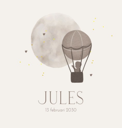 Geboortekaartje neutraal luchtballon silhouet Jules