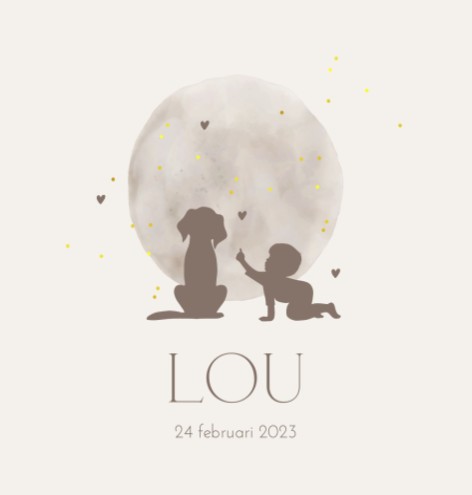 Geboortekaartje neutraal maan silhouet Lou