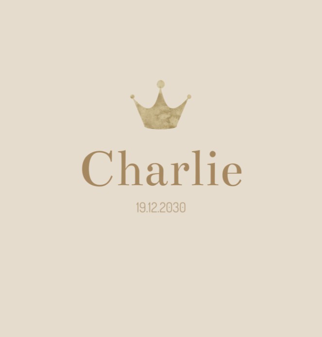 Geboortekaartje neutraal minimalistisch kroon Charlie