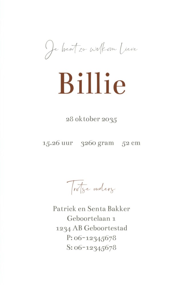 Rechter binnenzijde van geboortekaartje nijntje groen ovaal kader Billie