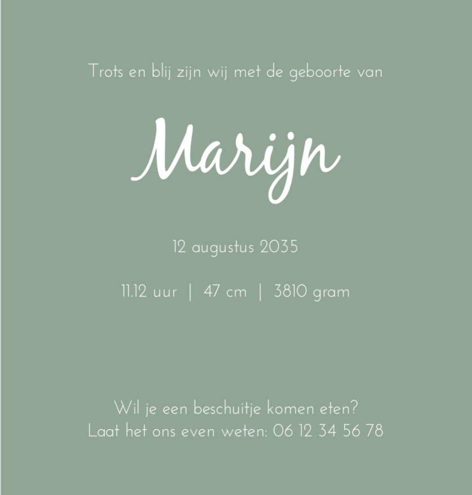 Rechter binnenzijde van geboortekaartje nijntje Marijn