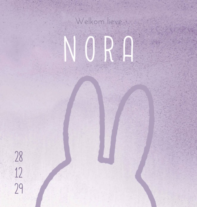 Geboortekaartje meisje nijntje oren lila Nora