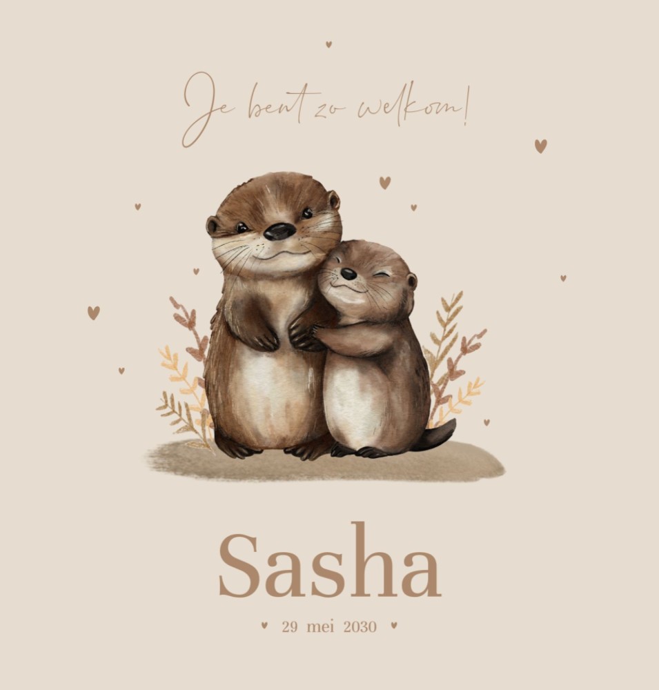 Geboortekaartje neutraal otters Sasha