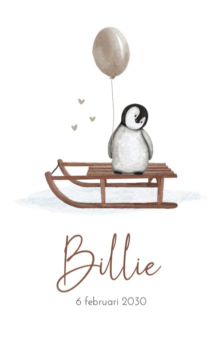 Geboortekaartje neutraal pinguin Billie