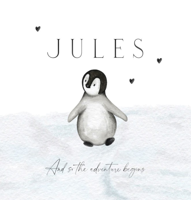 Geboortekaartje neutraal pinguin Jules