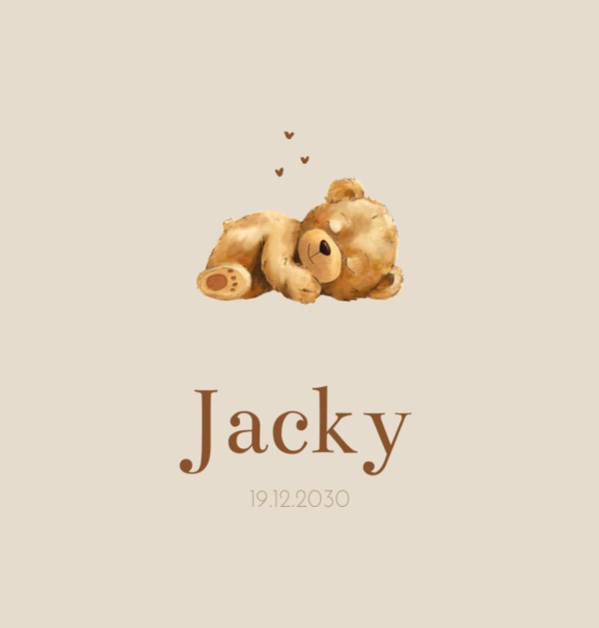 Geboortekaartje neutraal teddybeer Jacky
