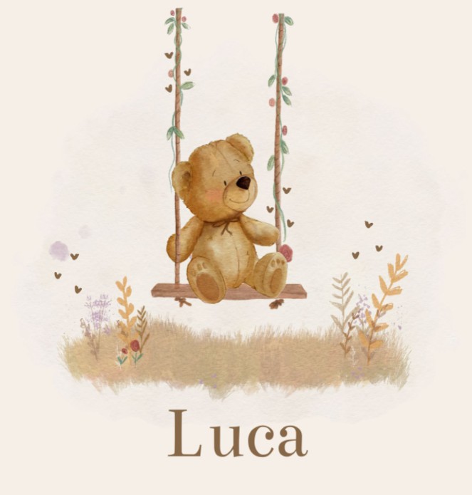Geboortekaartje neutraal teddybeer schommel Luca