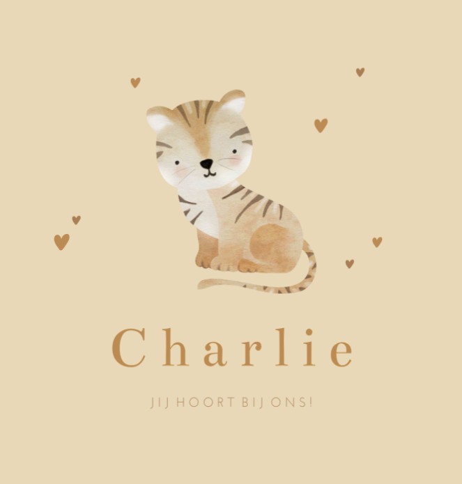 Geboortekaartje neutraal tijger beige Charlie