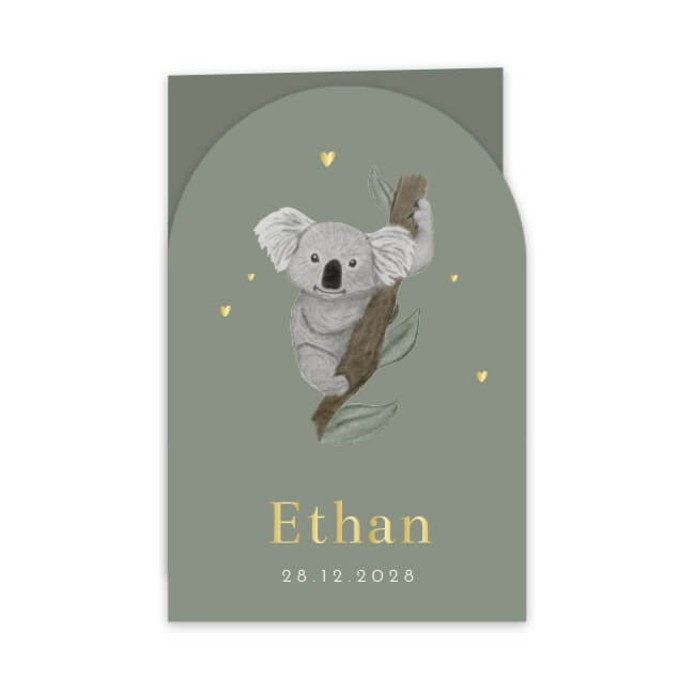 Geboortekaartje jongen koala goudfolie Ethan