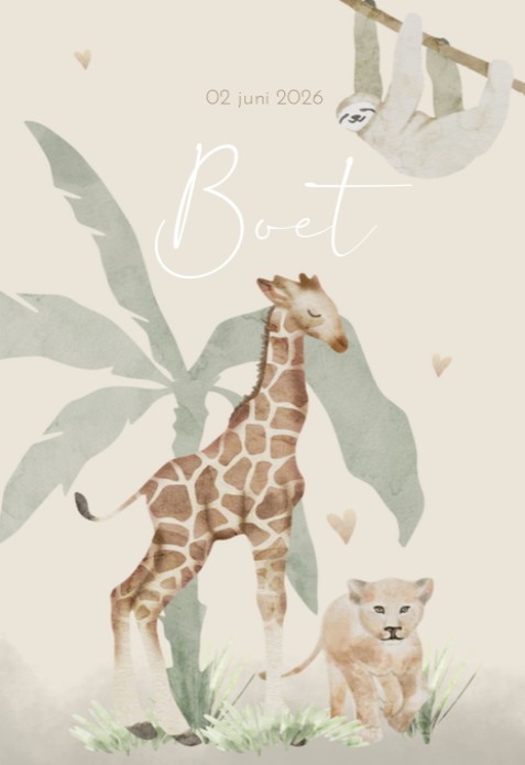 Geboortekaartje unisex jungle giraf Boet