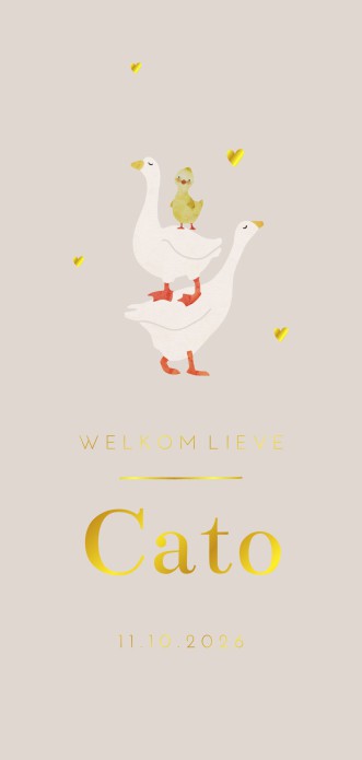 Geboortekaartje neutraal gansjes met goudfolie Cato