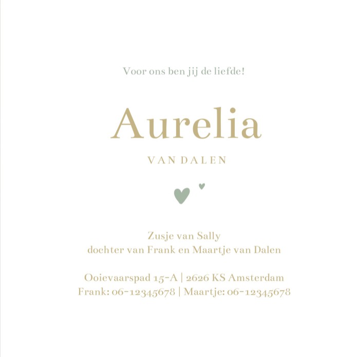 Geboortekaartje ooievaar aquarel groen neutraal Aurelia