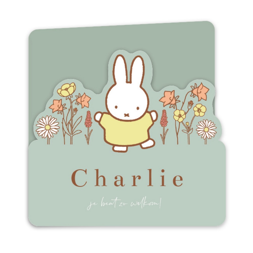 Geboortekaartje neutraal nijntje bloemen groen Charlie