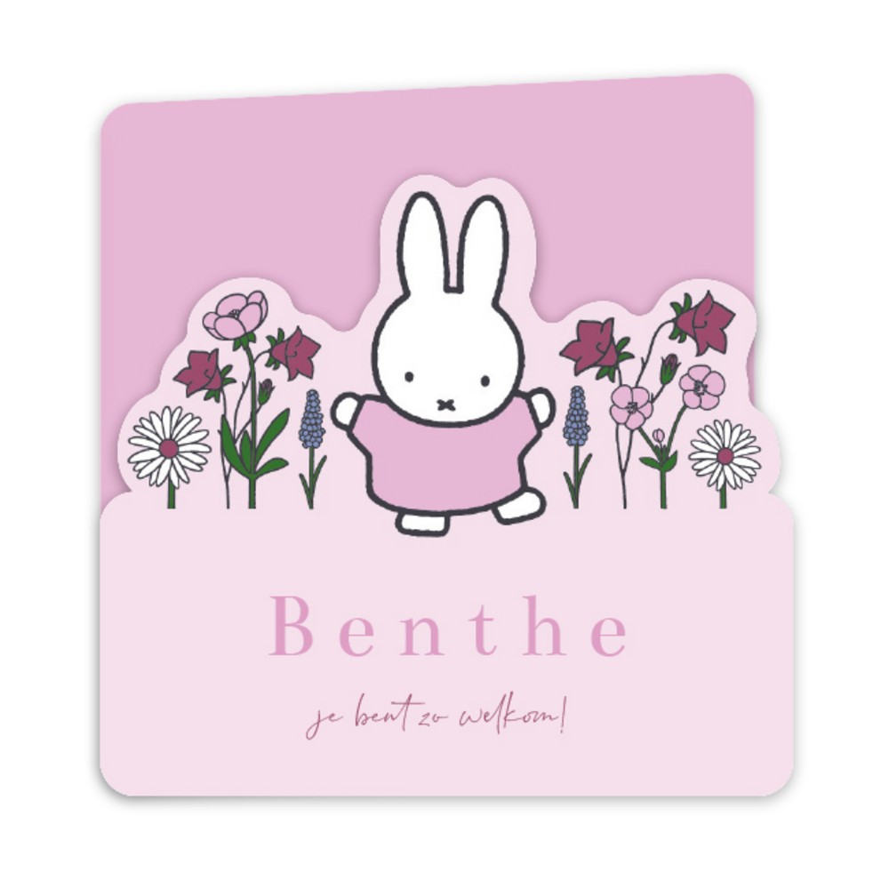 Geboortekaartje meisje nijntje bloemen roze Benthe