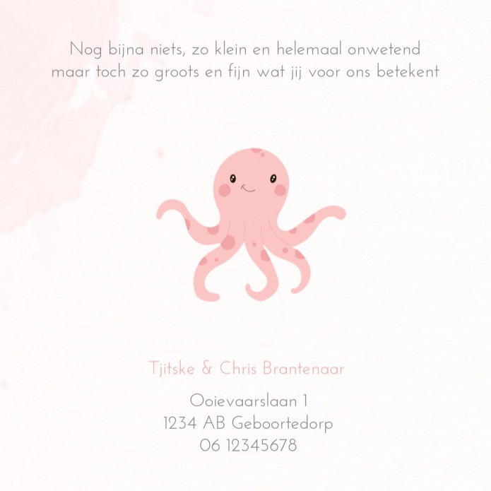 Geboortekaartje roze octopus Emma
