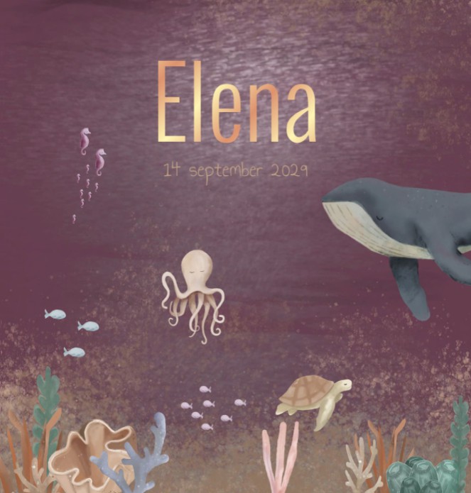Geboortekaartje meisje onderwater paars Elena