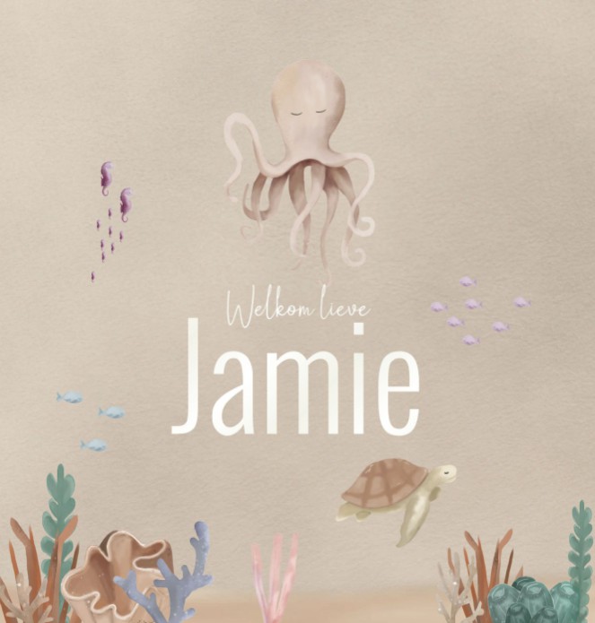 Geboortekaartje neutraal onderwaterwereld Jamie