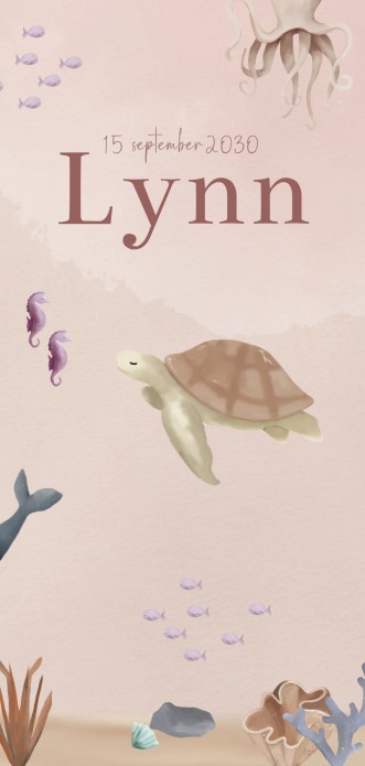 Geboortekaartje meisje schildpad oceaan Lynn