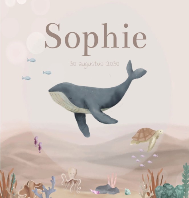 Geboortekaartje neutraal walvis onderwater Sophie