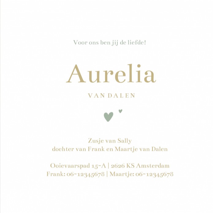 Geboortekaartje ooievaar aquarel groen neutraal Aurelia binnen
