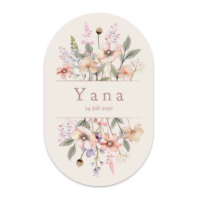 Geboortekaartje meisje bloemen ovaal Yana
