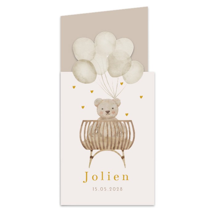 Geboortekaartje meisje beertje met ballonnen Jolien