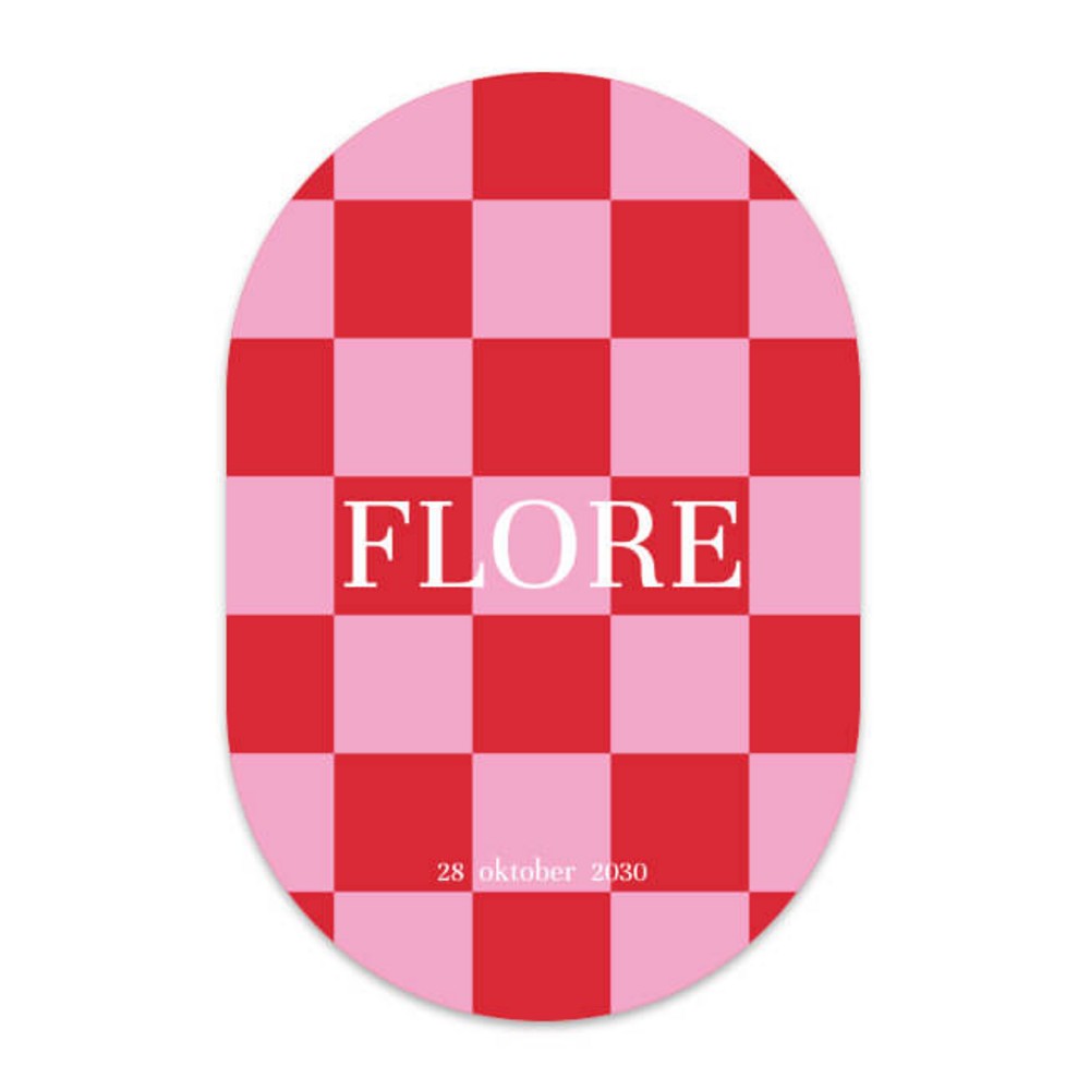 Geboortekaartje meisje geblokt ovaal Flore