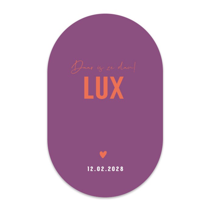 Geboortekaartje in originele vorm paars Lux