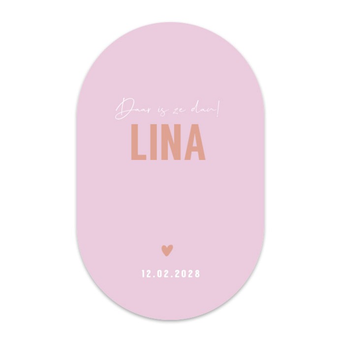 Ovaal geboortekaartje roze minimalistisch Lina