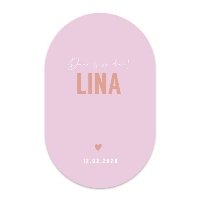 Ovaal geboortekaartje roze minimalistisch Lina