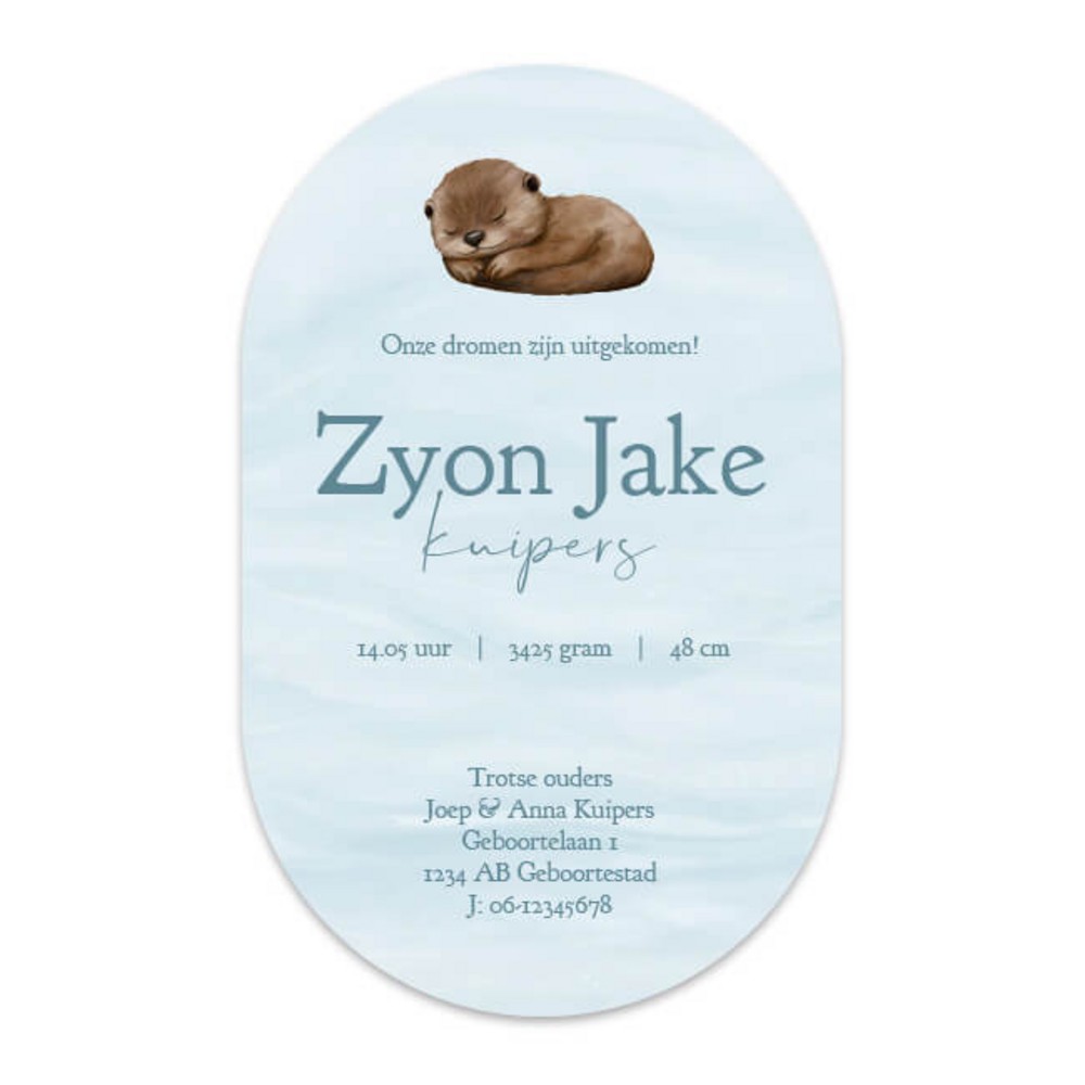 Geboortekaartje jongen otter Zyon