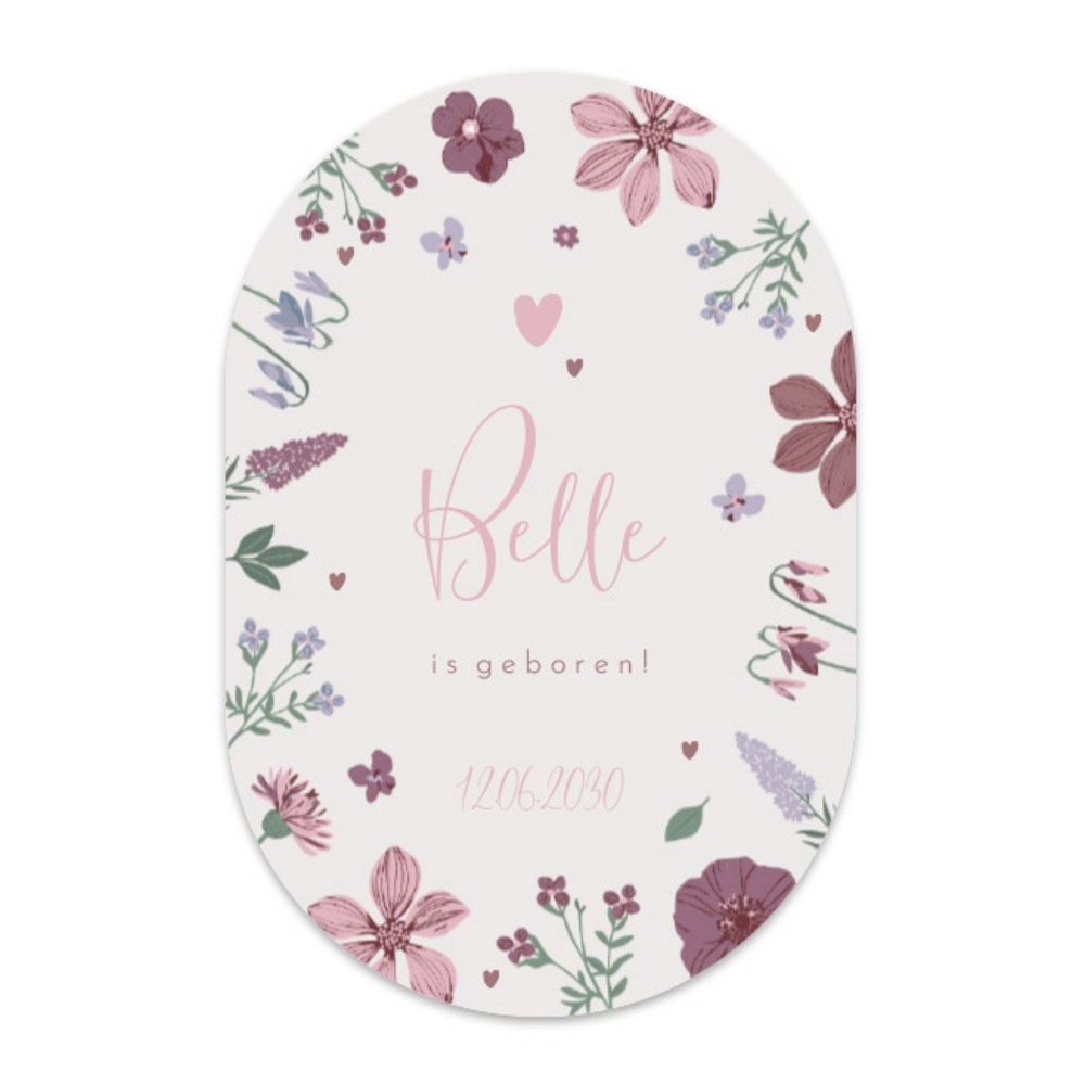 Geboortekaartje Prénatal meisje bloemen ovaal Belle