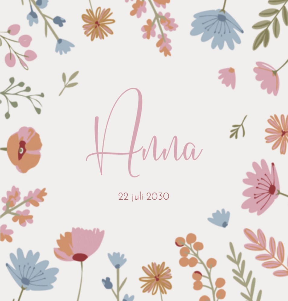 Geboortekaartje Prénatal meisje bloemen Anna