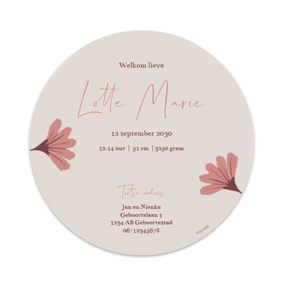 Geboortekaartje Prénatal meisje bloem Lotte