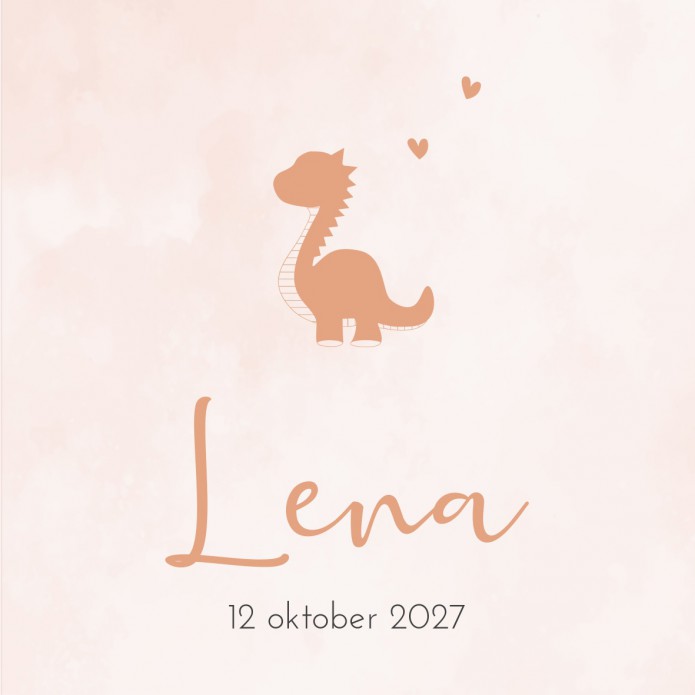 Geboortekaartje Prénatal meisje roze aquarel met dino Lena