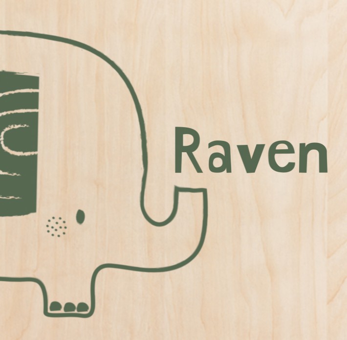 Geboortekaartje olifant groen Raven - op echt hout voor