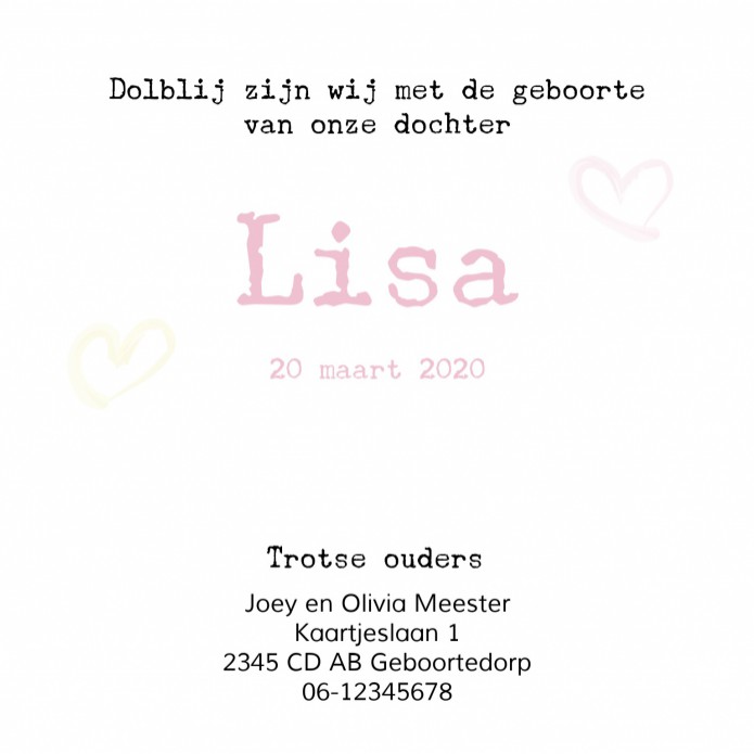 Geboortekaartje Regenboog Lisa