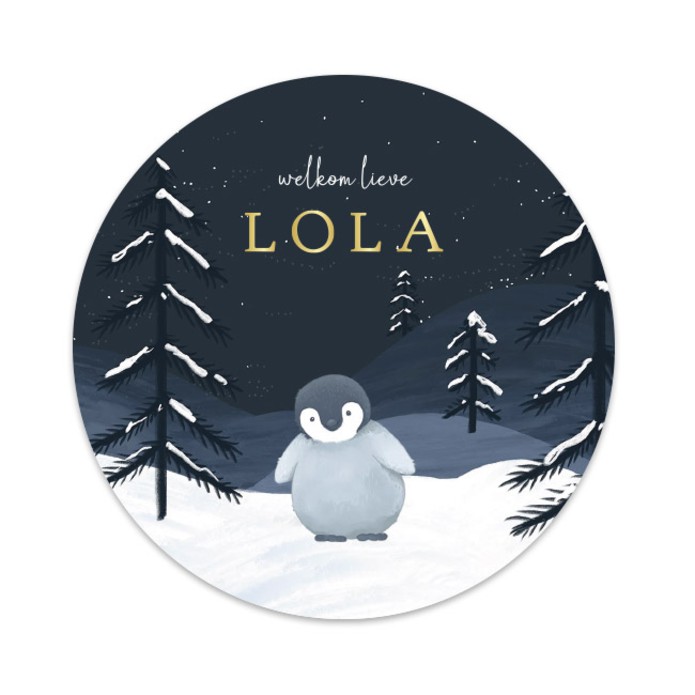 Geboortekaartje neutraal pinguïn rond Lola