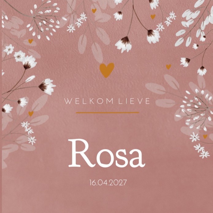 Geboortekaartje dochter floral roze Rosa voor