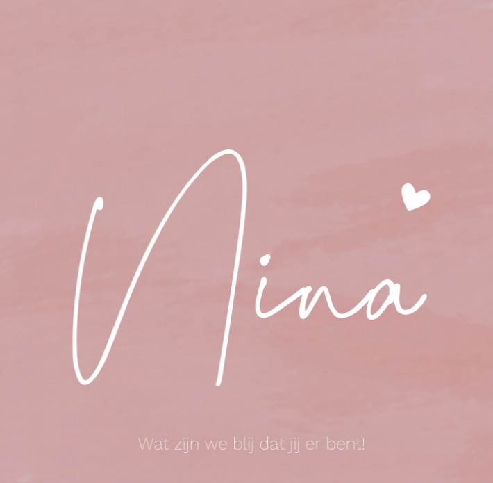 Geboortekaartje meisje roze betonlook met hartje Nina voor