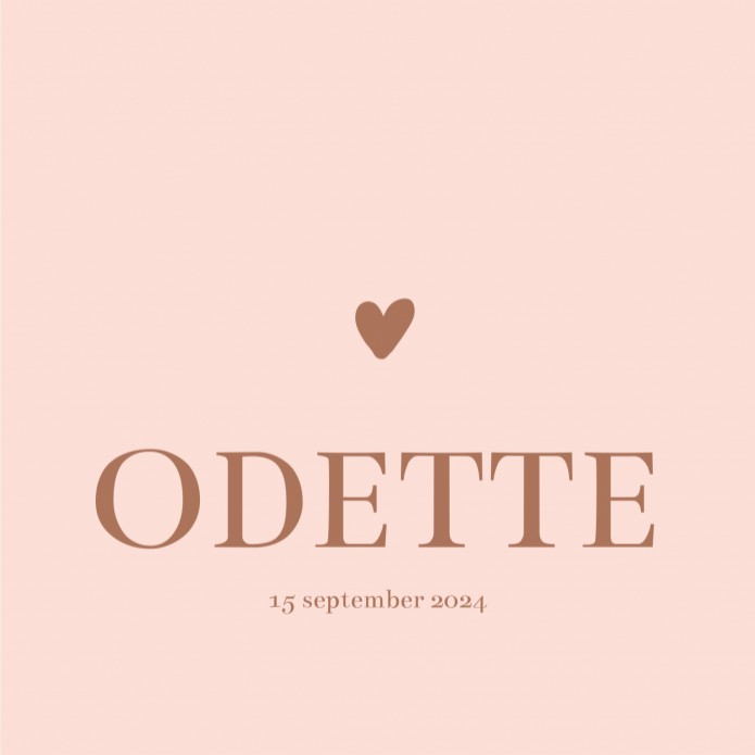 Geboortekaartje hartje roze lief Odette