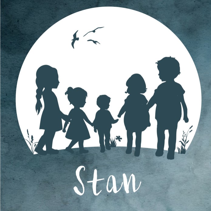 Geboortekaartje silhouette broertjes en zusjes met de maan Stan