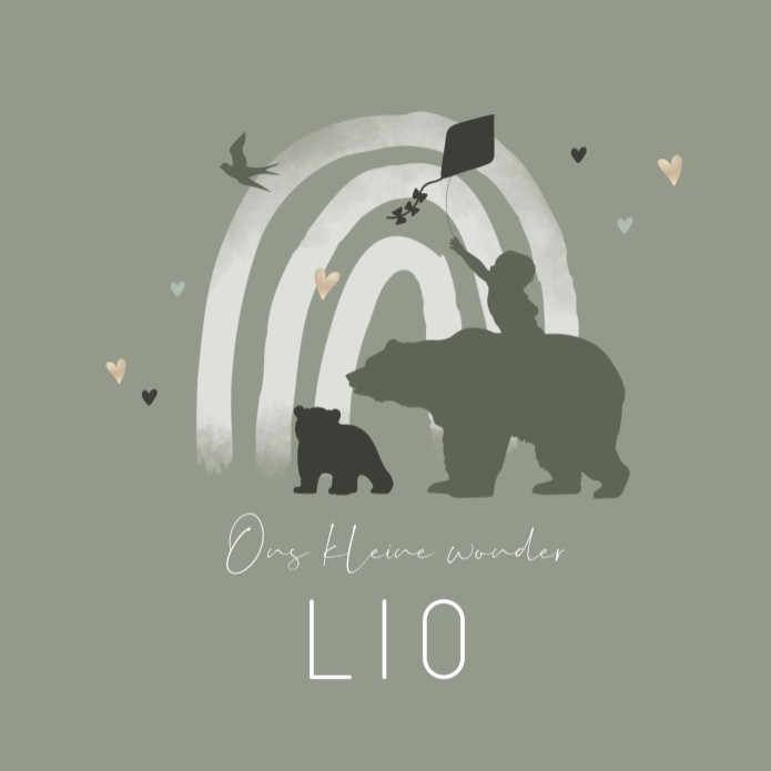 Geboortekaartje jongen silhouet beer Lio voor