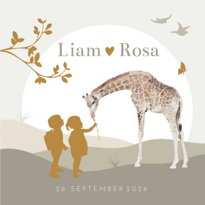 Geboortekaartje meisje silhouette tweeling Liam en Rosa