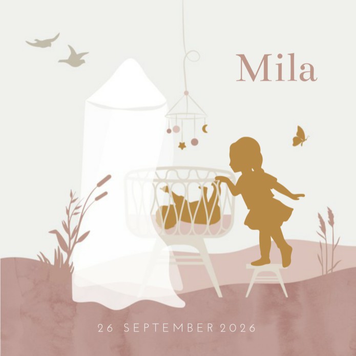 Geboortekaartje meisje silhouette wiegje Mila voor