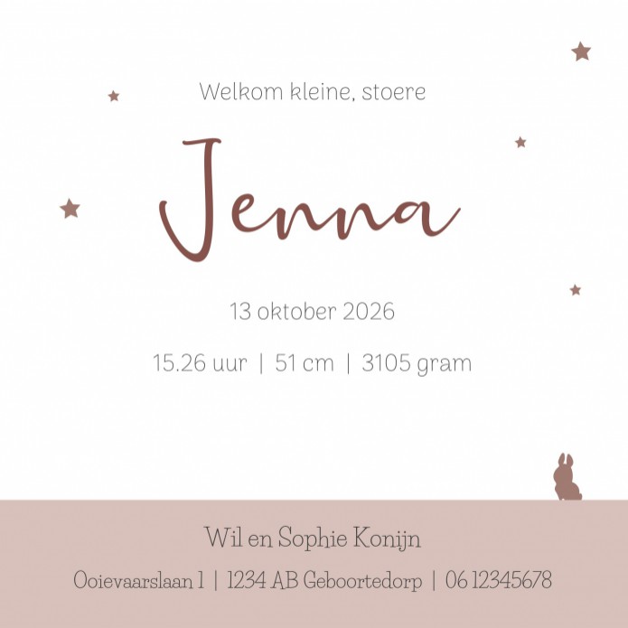 Geboortekaartje silhouette roze slee Jenna